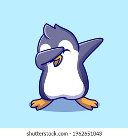 Cute Penguin Dabbing Cartoon Vector Icon Illustration. Animal Pose Icon Concept Isolated Premium Vector. Flat Cartoon Style