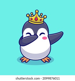 Cute Penguin Dabbing Cartoon Vector Icon Illustration. Animal Nature Icon Concept Isolated Premium Vector. Flat Cartoon Style