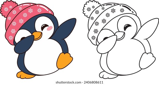 Cute penguin dabbing cartoon vector, funny penguin