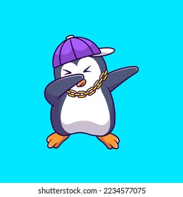 Cute Penguin Dabbing And Wearing Hat Cartoon Vector Icons Illustration. Flat Cartoon Concept. Suitable for any creative project.