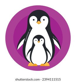 Cute penguin daddy, flat round icon