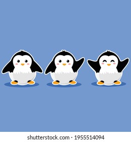 Cute penguin design character with three different poses 