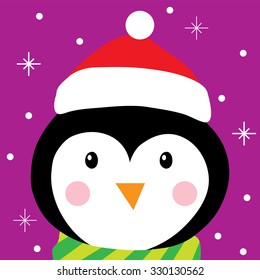 cute penguin design with purple background suitable for christmas greeting card