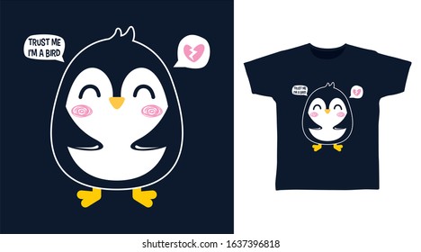 Cute penguin design vector with navy blue background illustration ready for print on tee, poster and other uses.