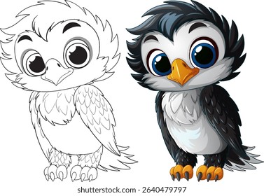 Cute penguin with detailed coloring and outline