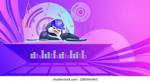 cute penguin disc jockey antarctic bird dj music party concept full length