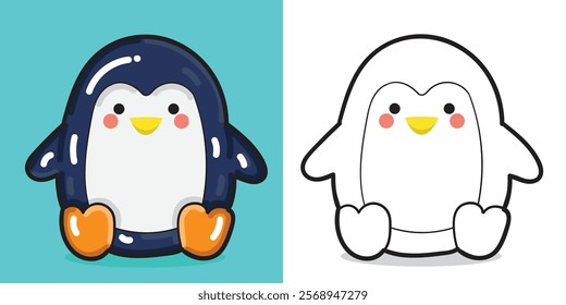 A cute penguin doll illustration for coloring book element or design element