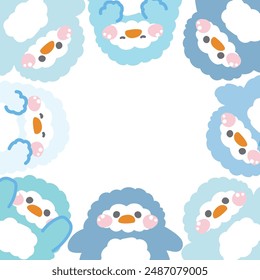 Cute penguin doll in various poses frame background.Bird animal character cartoon design.Image for card,sticker,paper note,baby product.Kawaii.Vector.Illustration.