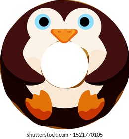 Cute penguin donut isolated on white vector illustration. Cute cartoon character.