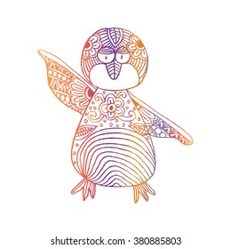 Cute penguin. Doodle art illustration.
