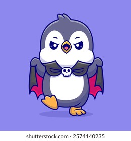 Cute Penguin Dracula Cartoon Vector Icon Illustration. Animal 
Holiday Icon Concept Isolated Premium Vector. Flat Cartoon 
Style 