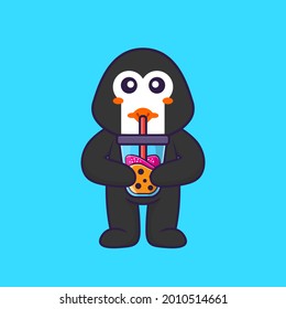 Cute penguin Drinking Boba milk tea. Animal cartoon concept isolated. Can used for t-shirt, greeting card, invitation card or mascot.