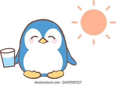Cute Penguin Drinking Water for Summer Hydration
