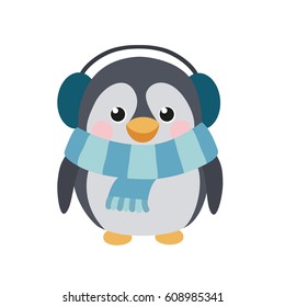 Cute penguin with earflaps and scarf