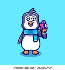 cute penguin eating ice cream illustration