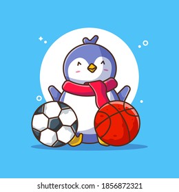 Ilustraciones de iconos de vectores de ejercicio de pingüino lindo. Icono Invierno Concepto Blanco Aislado. Estilo de caricatura plano adecuado para la página de aterrizaje web, pancarta, adhesivo, fondo