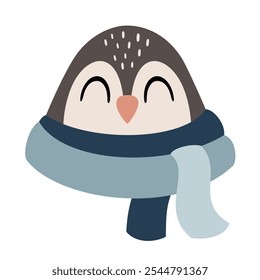 Cute penguin face clipart. Winter animal clipart. Winter character. Hand draw vector illustration in flat style