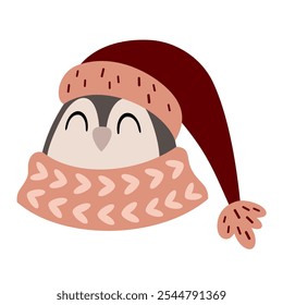 Cute penguin face clipart. Winter animal clipart. Winter character. Hand draw vector illustration in flat style