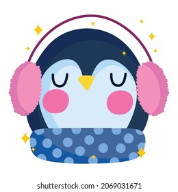 süßes Pinguin-Gesicht mit Ohrmuffen