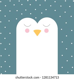 Cute penguin face on dots background baby illustration minimalism