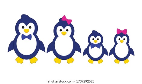 Cute penguin family. Concept for preschool activity for children, card for kids.