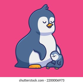 cute penguin family mother son. isolated cartoon animal illustration. Flat Style Sticker Icon Design Premium Logo vector. Mascot Character