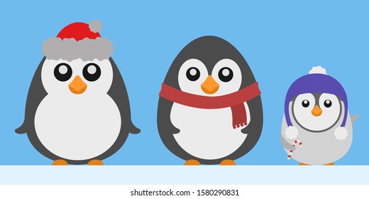 Cute Penguin Family Set on Blue