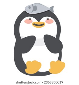 Cute penguin with Fish Flat Cartoon vector