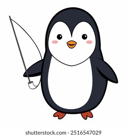 A Cute Penguin Fishing Vector Illustration