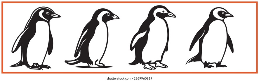 cute penguin flat minimal vector logo style silhouette collection