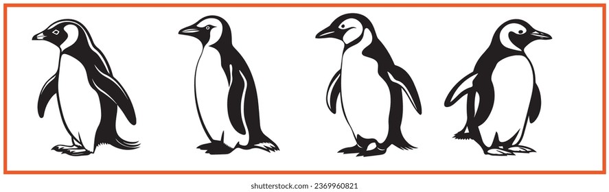 cute penguin flat minimal vector logo style silhouette collection