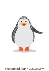 cute penguin flat vector illustration with waving wing pose isolated in white background