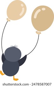 Cute penguin flying holding a two balloons
