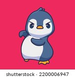 cute penguin get mad ready to fight. isolated cartoon animal illustration. Flat Style Sticker Icon Design Premium Logo vector. Mascot Character