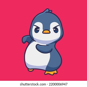 cute penguin get mad ready to fight. isolated cartoon animal illustration. Flat Style Sticker Icon Design Premium Logo vector. Mascot Character