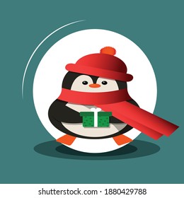 Pinguin mit süßem Geschenk