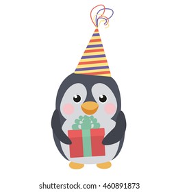 Cute penguin with a gift