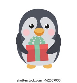 Cute penguin with a gift
