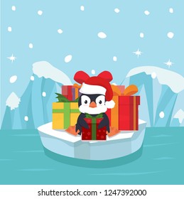 Cute penguin with gift box