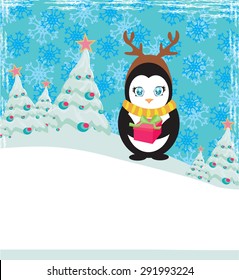 Cute penguin with gift box