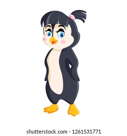 Cute Penguin Girl with Beautiful Hair