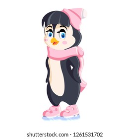 Cute Penguin Girl in a Pink Hat and Scarf