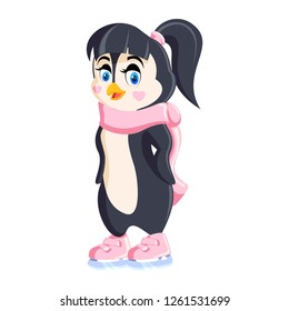 Cute Penguin Girl with Pink Scarf