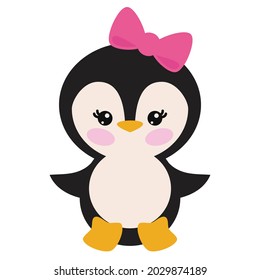 Cute penguin girl vector cartoon illustration