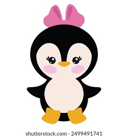 Cute penguin girl vector cartoon illustration