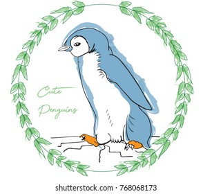 cute penguin hand draw design vector