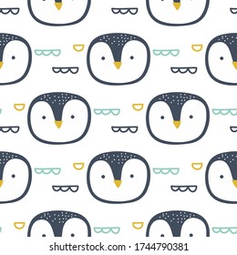 
Cute penguin hand drawn seamless vector fill. Cute childish drawing. Baby wrapping paper, textile, vector illustration 