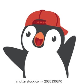 Pingüino lindo feliz con el vector de la gorra de béisbol
