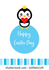 cute penguin happy easter day greeting card vector