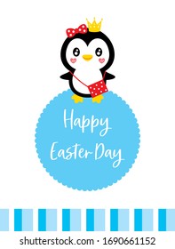 cute penguin happy easter day greeting card vector